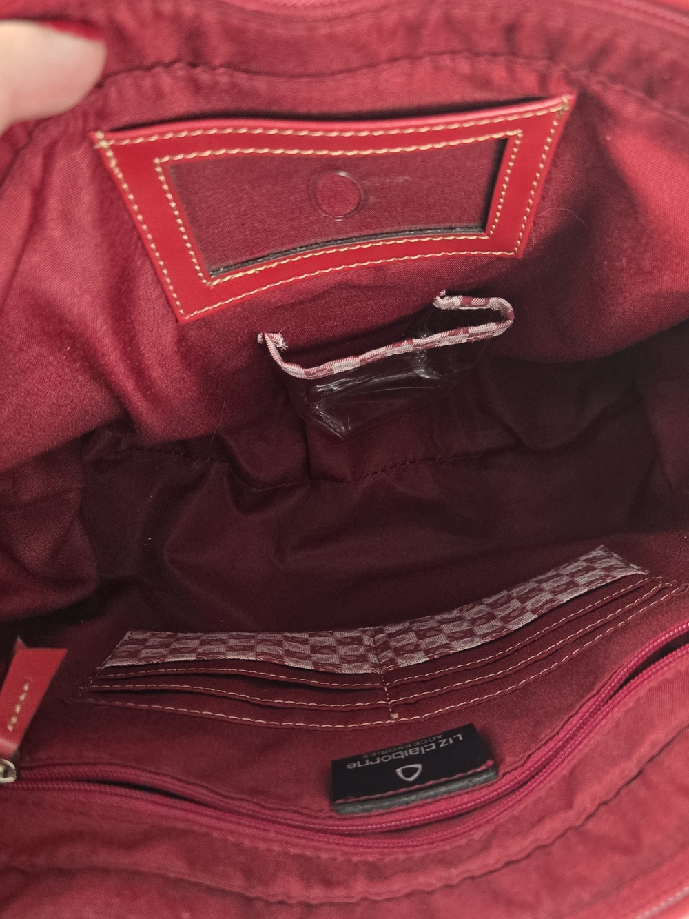 Vintage Liz Claiborne Red Handbag Accessories Shoulder Purse Umbrella W Dry Slot - Picture 11 of 16